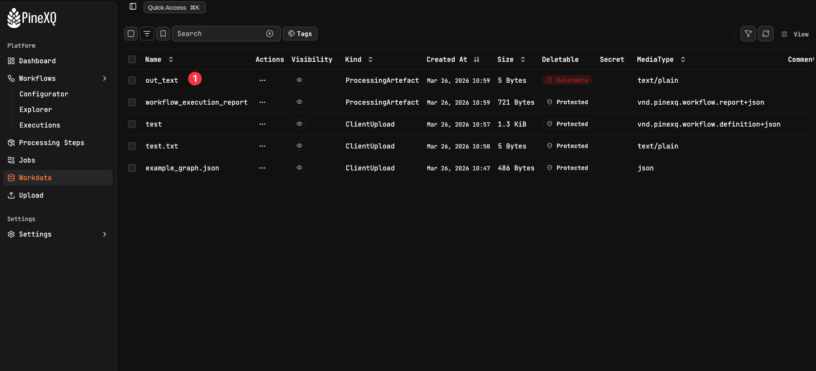 Viewing workdata